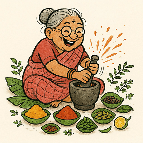grandma preparing spices